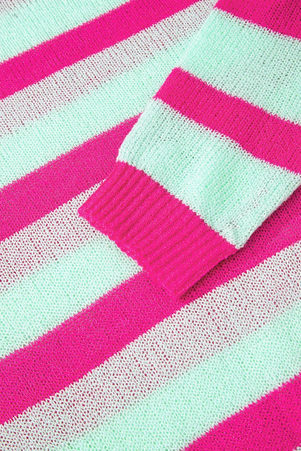 Green and Hot Pink Stripe Round Neck Top