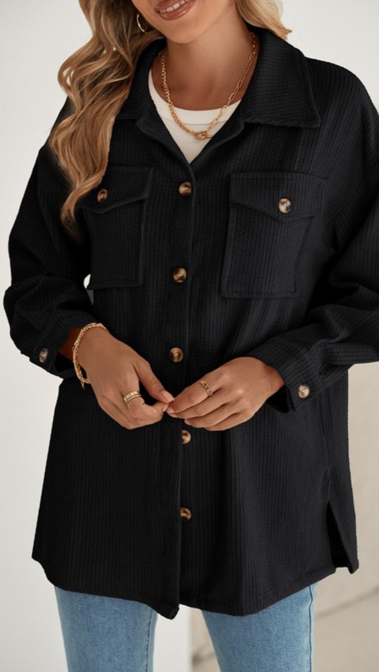 Cozy Black Corduroy Shacket