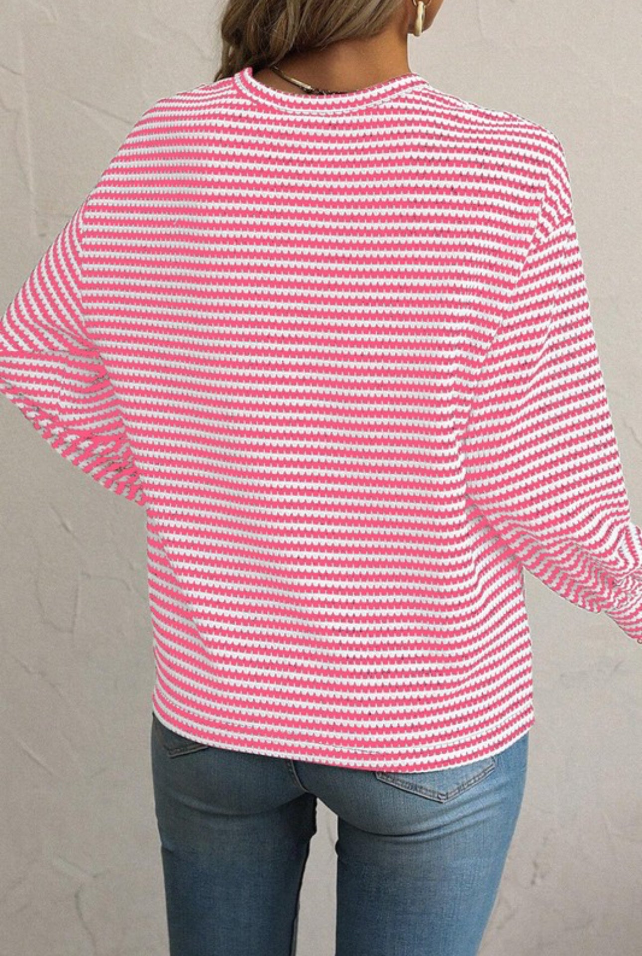 Long Sleeved Pink Striped Round Neck Shirt