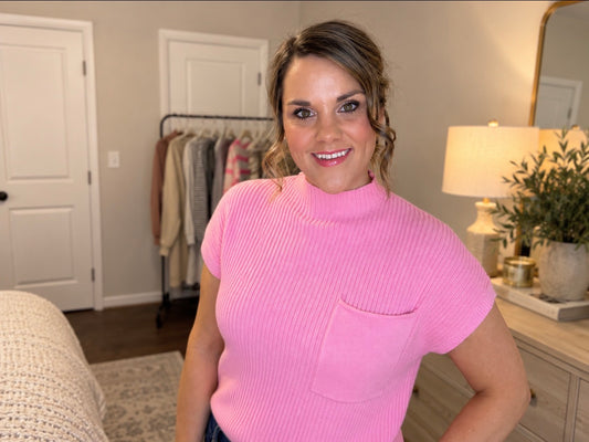 Pretty in Pink Ribbed Mock Neck
