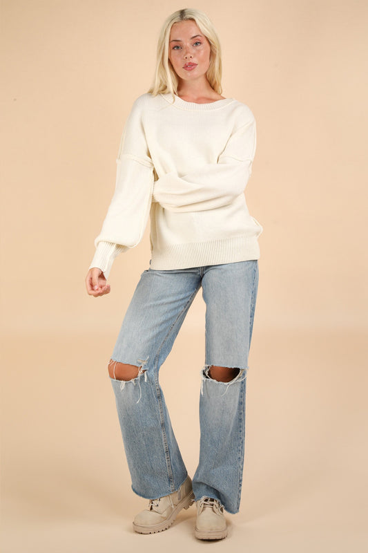 Oversized Solid Ivory Sweater