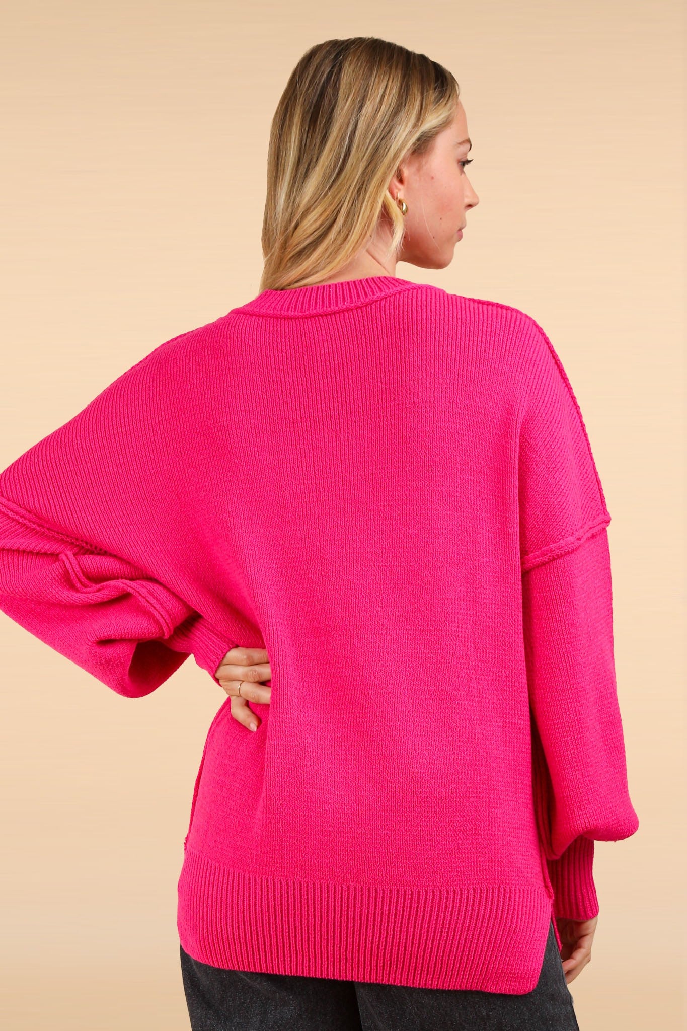 Pink Oversized Solid Sweater