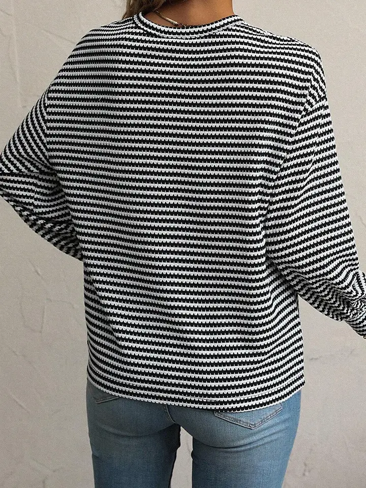 White & Black Striped Long Sleeve Knit Top