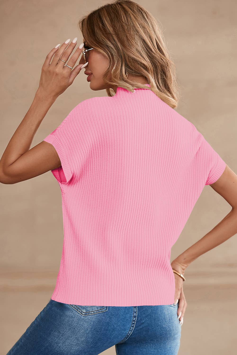 Pretty in Pink Ribbed Mock Neck